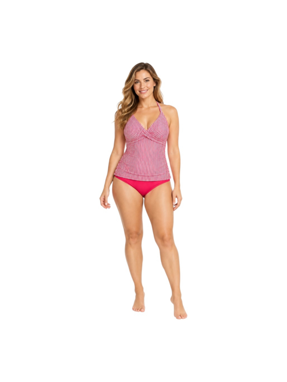 Yonique NWT Pink Striped Two-Piece Tankini Swimsuit